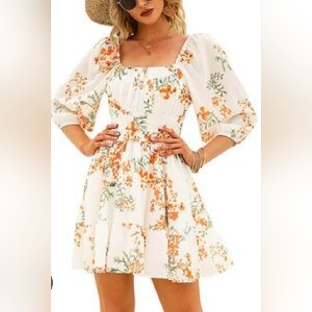 Exlura Off Shoulder Floral Lantern Sleeve Mini Dress Size Large